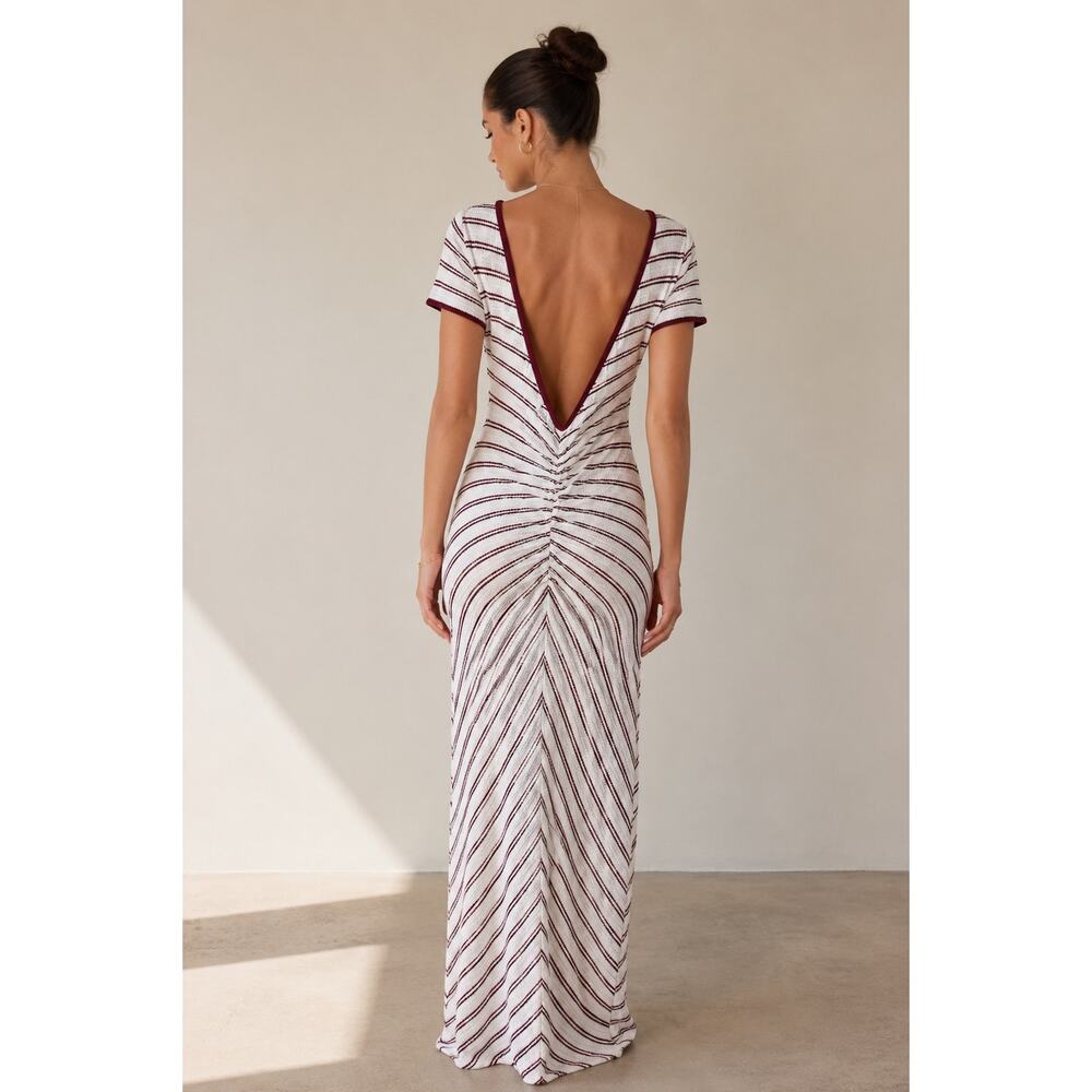 Go Couture Ribbed Stripe Maxi Dress Open Back Modal Blend XL Casual Feminine